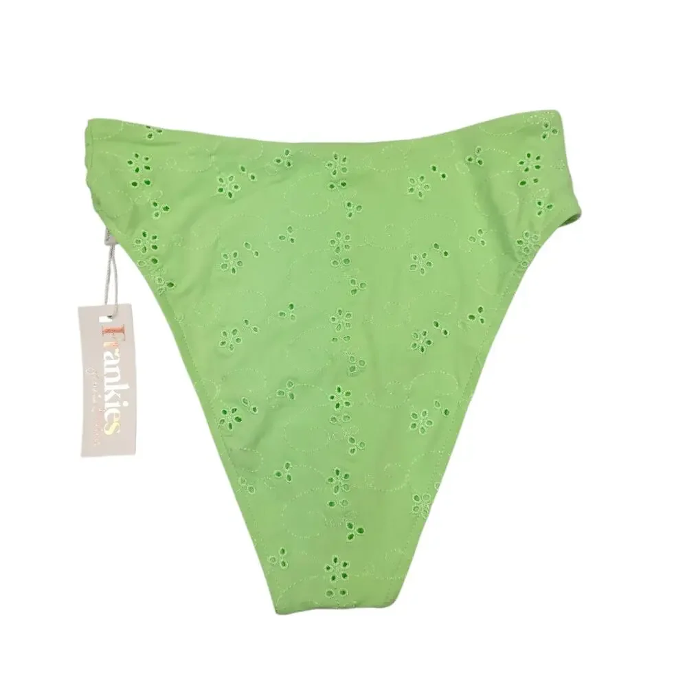 Frankies Bikinis Jasper Swim Bikini Bottom Mint Green Floral Eyelet